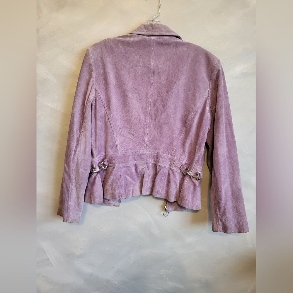 Vintage GUESS Leather Suede Short Lavender Cinch Waist Jacket Size M - Picture 12 of 15